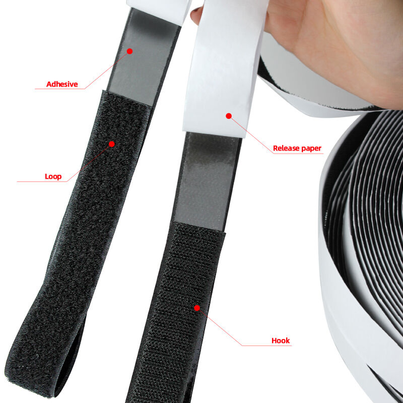In-stock strong adhesive hook and loop tape for sofa wholesale, fixed screen window self-adhesive tape, cuttable, reusable strip tape